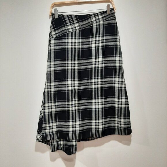 Stunning pure wool luxury Holt Renfrew asymmetrical plaid midi retro skirt - Picture 8 of 16